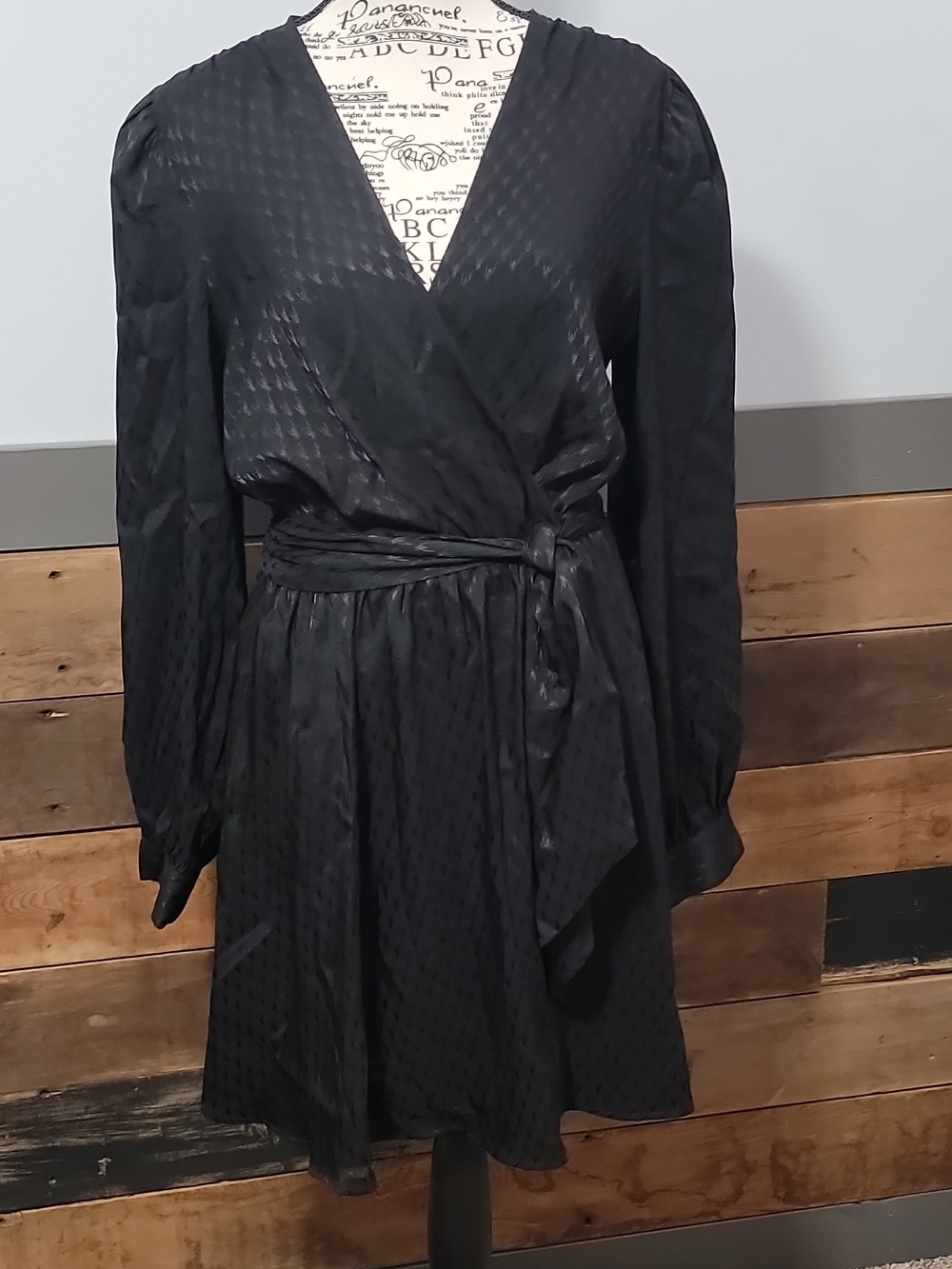 Express Black Long-Sleeve Dress with Tie Waist